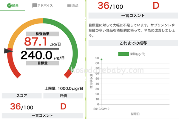 栄養素ごとの検査結果